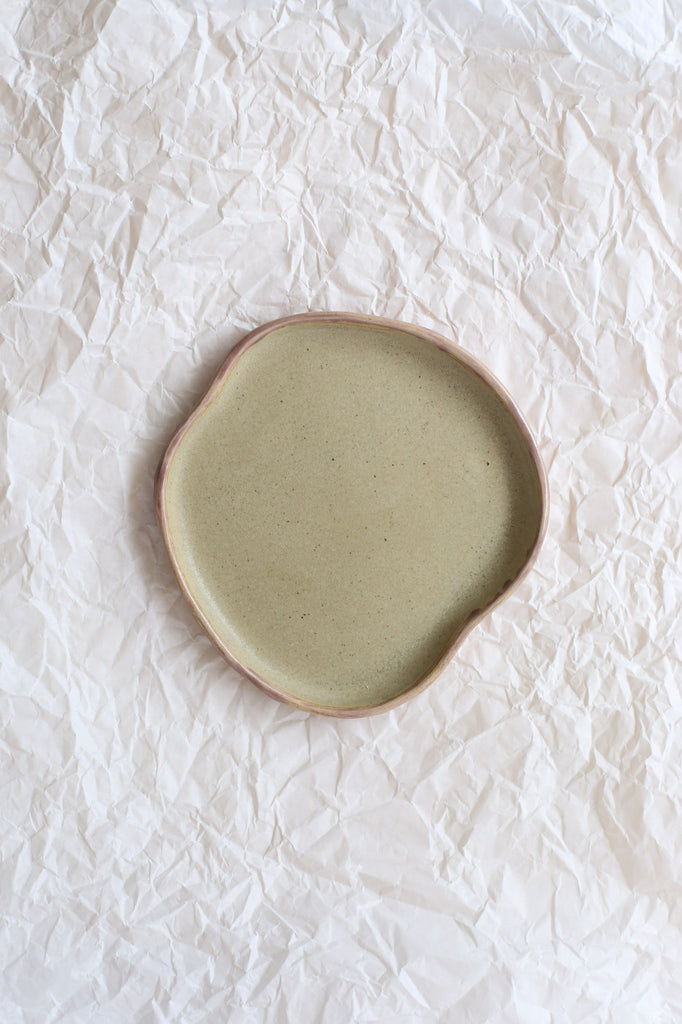 Free Form Puddle Plate by Clay Club, Medium, White Clay with Matte Grey & Mauve Glaze