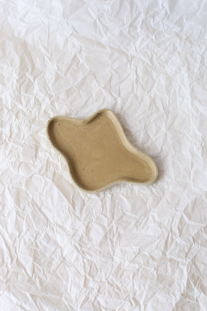 Free Form Puddle Plate by Clay Club, Small, White Speckled Clay with Matte Camel Glaze