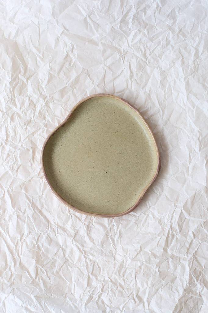 Free Form Puddle Plate by Clay Club, Medium, White Clay with Matte Grey & Mauve Glaze